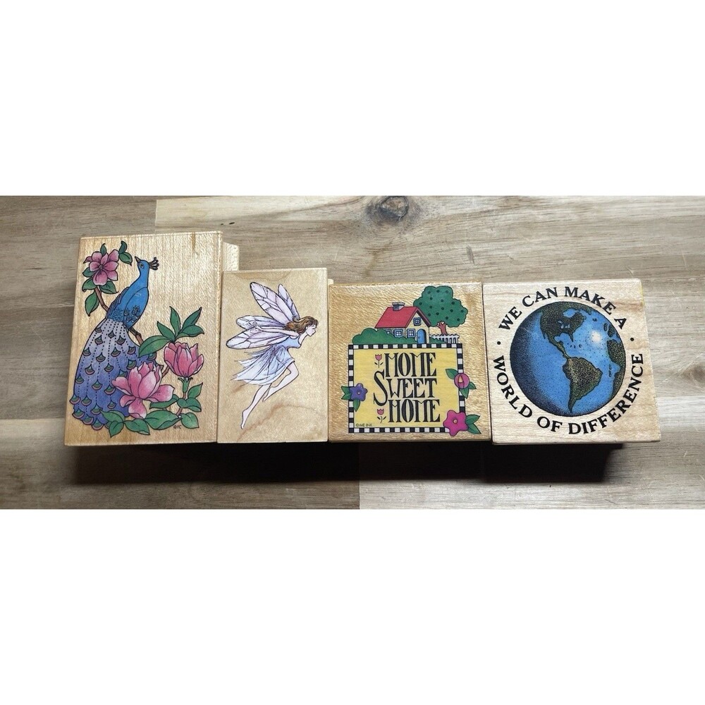 ANM Lot of 4 NOS Rubber Stamps Mary Engelbreit Ginny Fraser Globe Flying Fairy